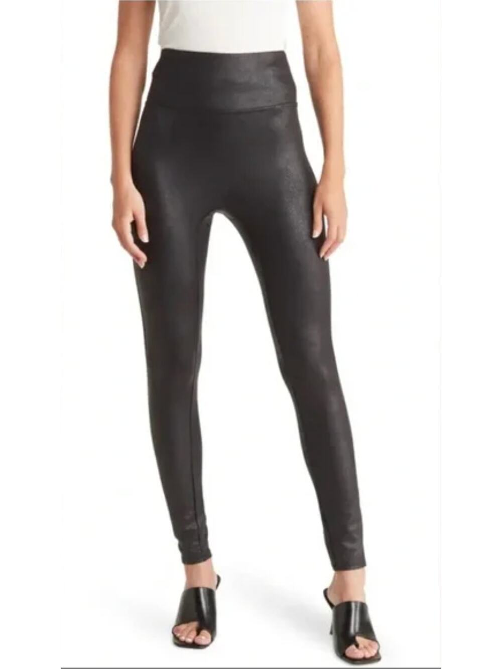 NYJD Sculpt-Her Skinny Legging Black Coated Faux Leather Leggings Size Small